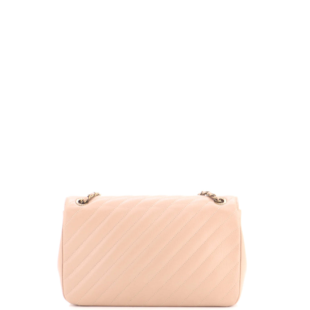 Pre Owned Chanel CC Flap Bag Diagonal Quilted Goatskin Medium