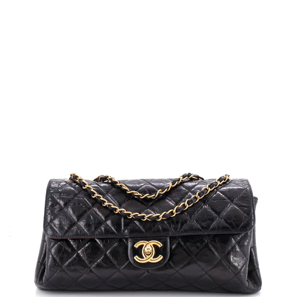 Pre Owned Chanel Clams Pocket Flap Bag Quilted Glazed Calfskin Jumbo