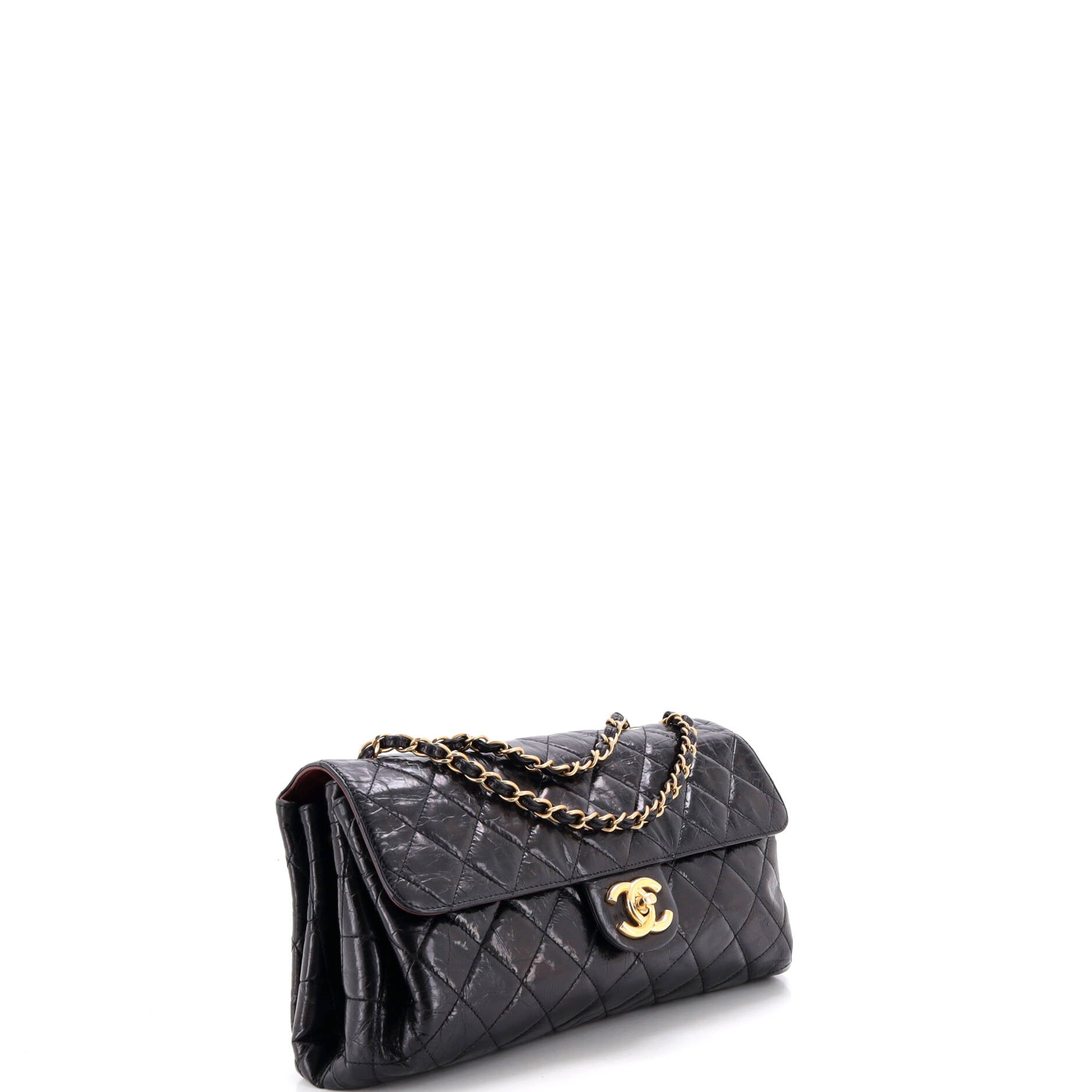 Pre Owned Chanel Clams Pocket Flap Bag Quilted Glazed Calfskin Jumbo