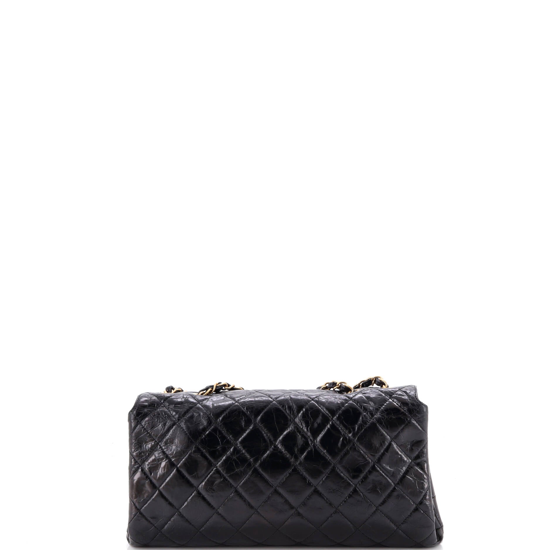 Pre Owned Chanel Clams Pocket Flap Bag Quilted Glazed Calfskin Jumbo