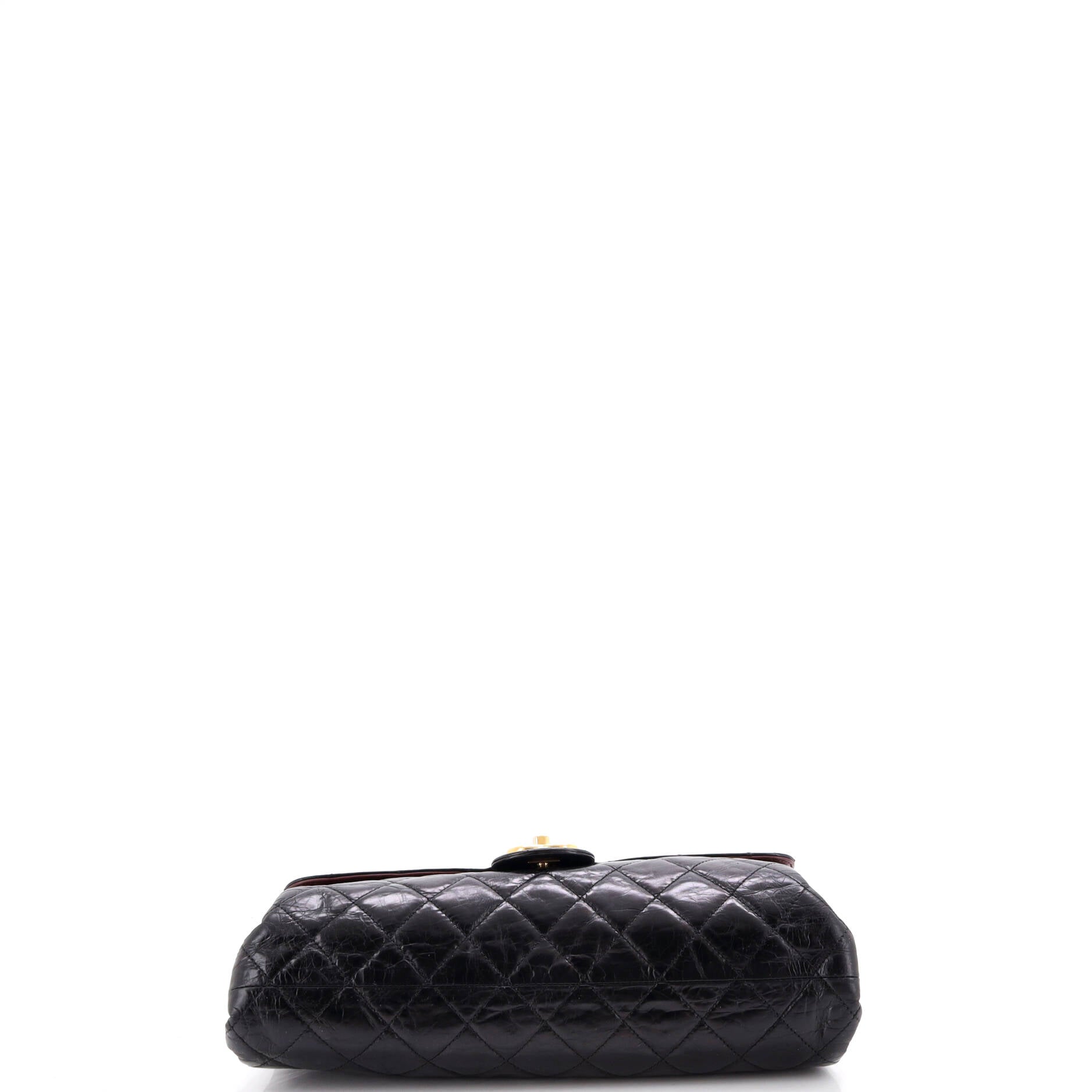 Pre Owned Chanel Clams Pocket Flap Bag Quilted Glazed Calfskin Jumbo