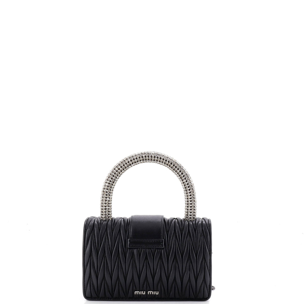 Pre Owned Miu Miu Crystal Buckle Top Handle Flap Bag Matelasse Leather Small