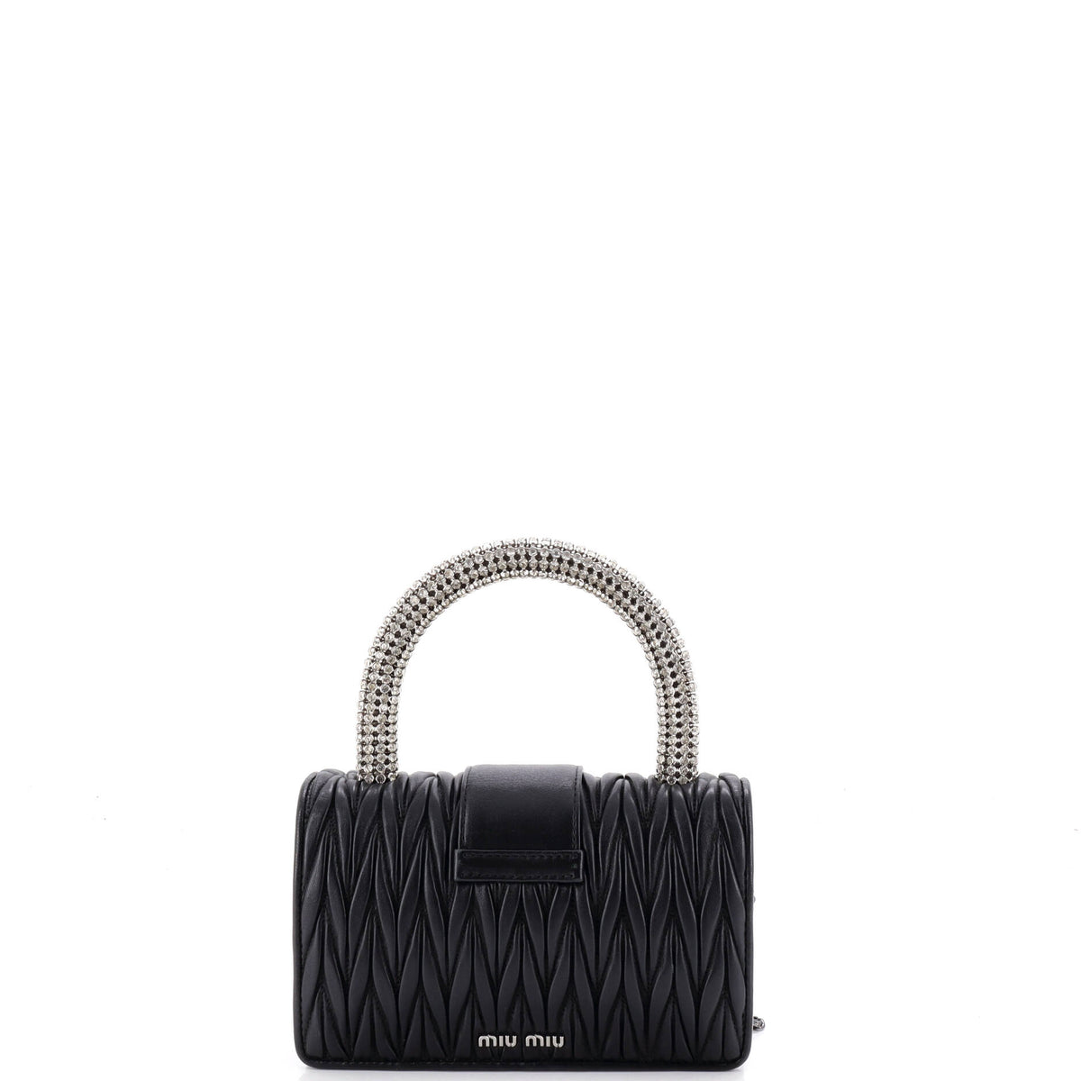 Pre Owned Miu Miu Crystal Buckle Top Handle Flap Bag Matelasse Leather Small