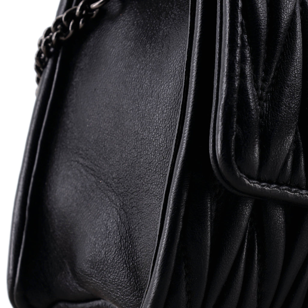 Pre Owned Miu Miu Crystal Buckle Top Handle Flap Bag Matelasse Leather Small
