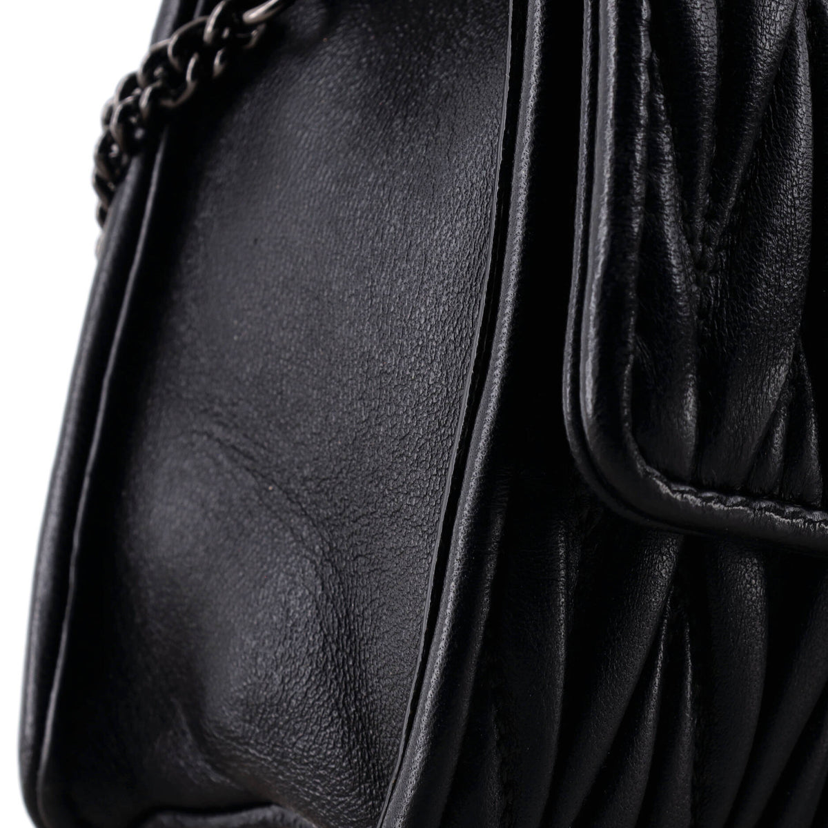 Pre Owned Miu Miu Crystal Buckle Top Handle Flap Bag Matelasse Leather Small