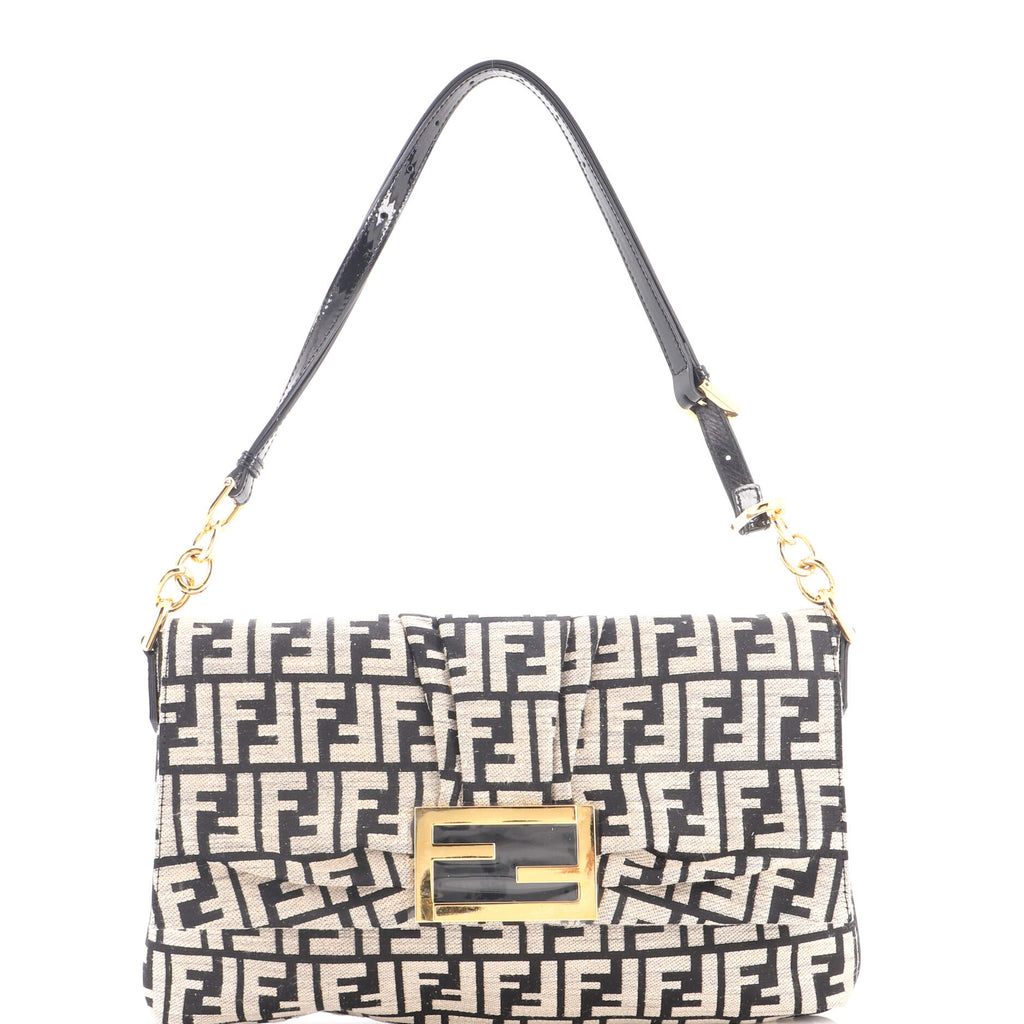 Pre Owned Fendi Mia Flap Crossbody Bag Zucca Canvas Medium