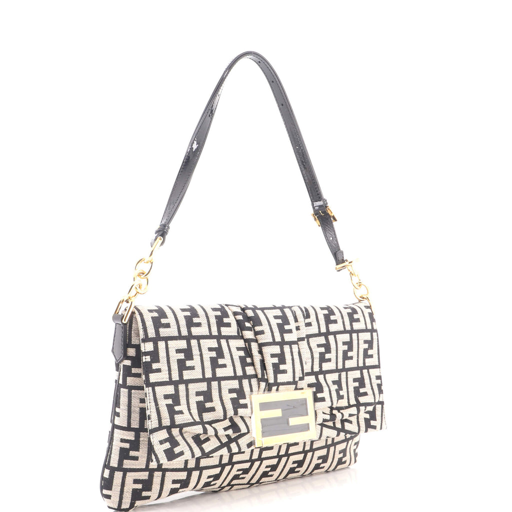 Pre Owned Fendi Mia Flap Crossbody Bag Zucca Canvas Medium