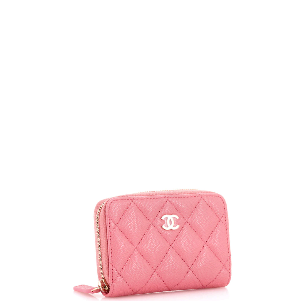 Pre Owned Chanel Classic Zip Around Card Holder Coin Purse Quilted Caviar Small