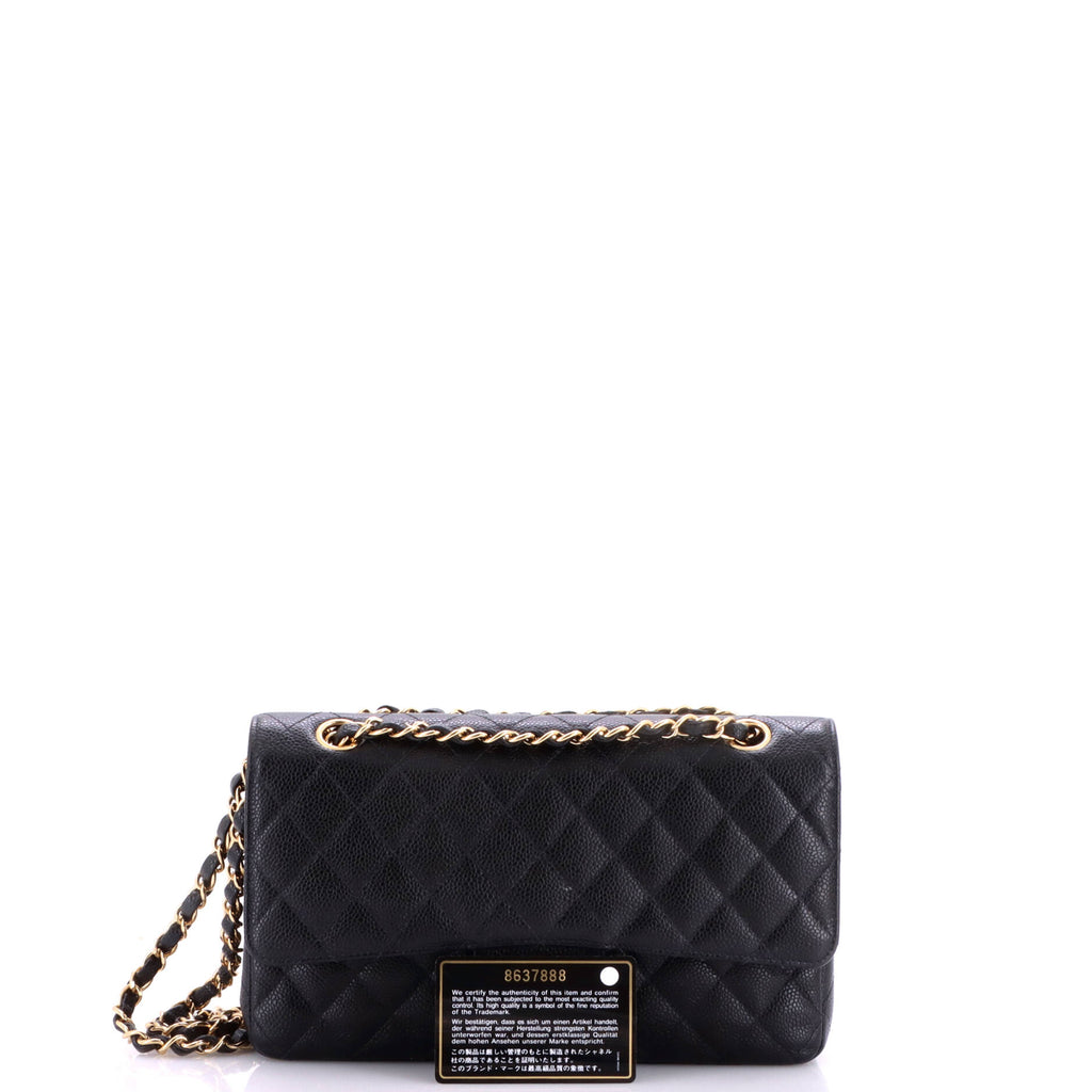 Pre Owned Chanel Vintage Classic Double Flap Bag Quilted Caviar Medium