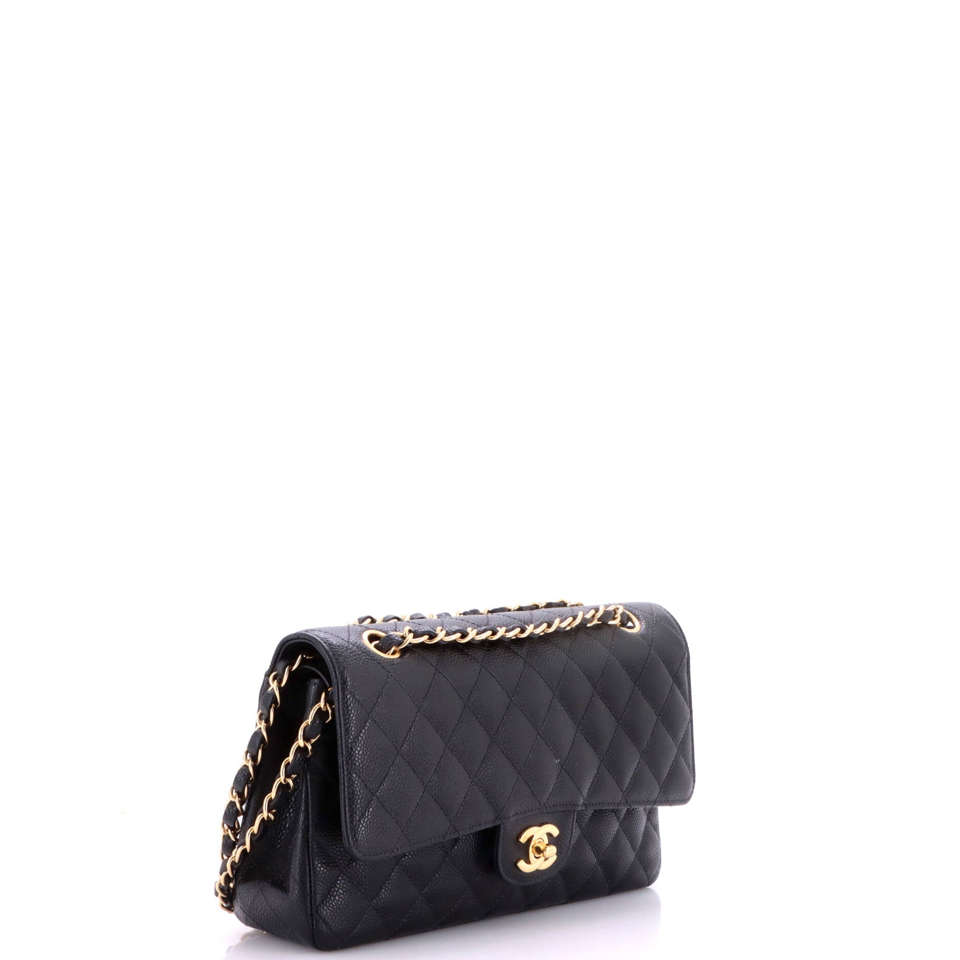 Pre Owned Chanel Vintage Classic Double Flap Bag Quilted Caviar Medium