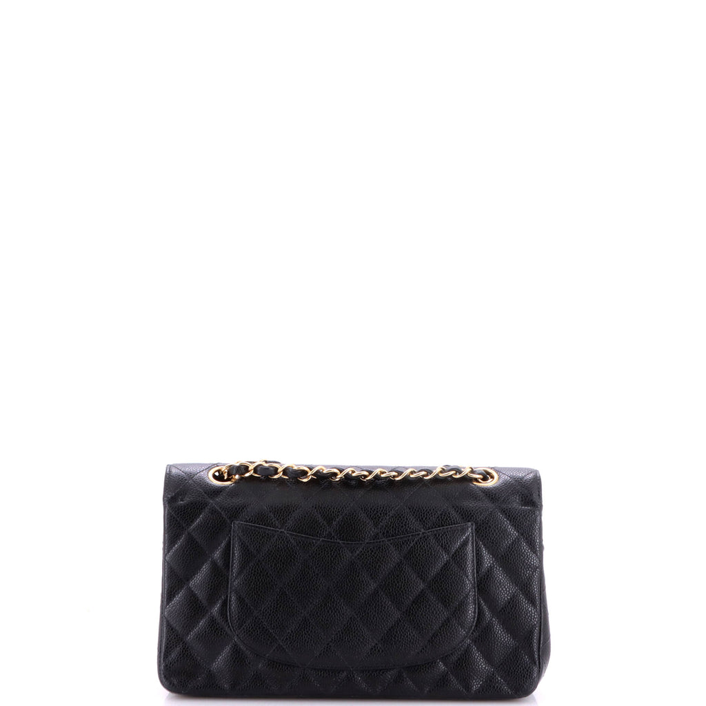 Pre Owned Chanel Vintage Classic Double Flap Bag Quilted Caviar Medium