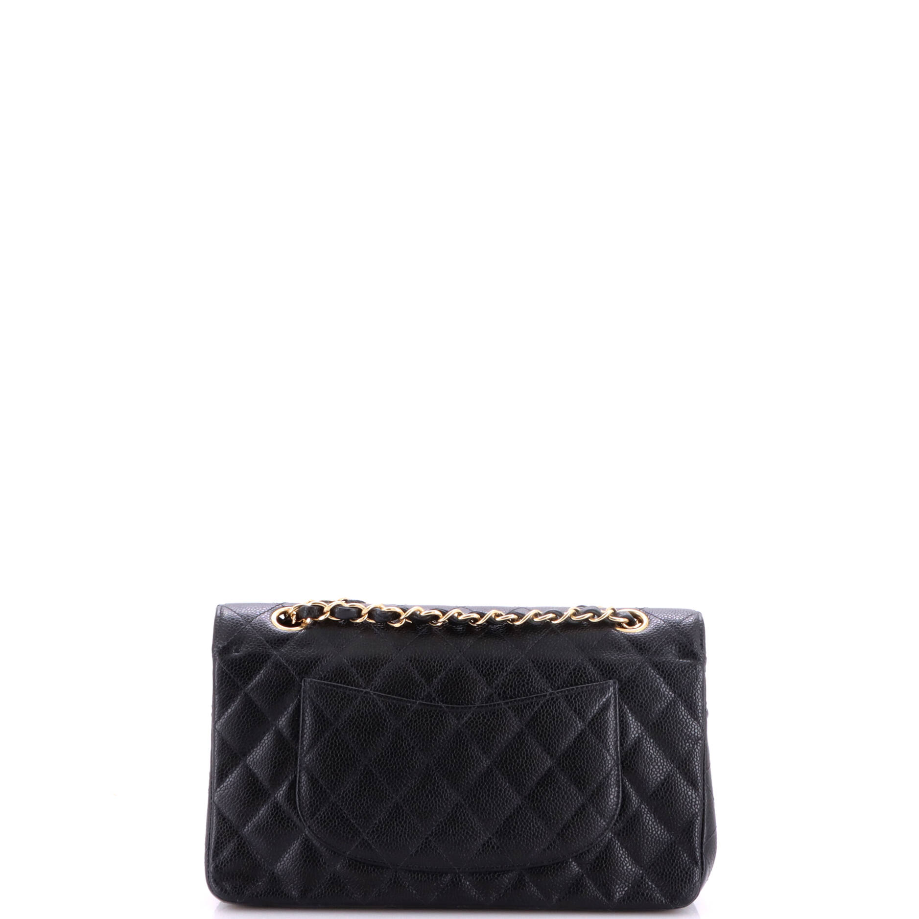 Pre Owned Chanel Vintage Classic Double Flap Bag Quilted Caviar Medium
