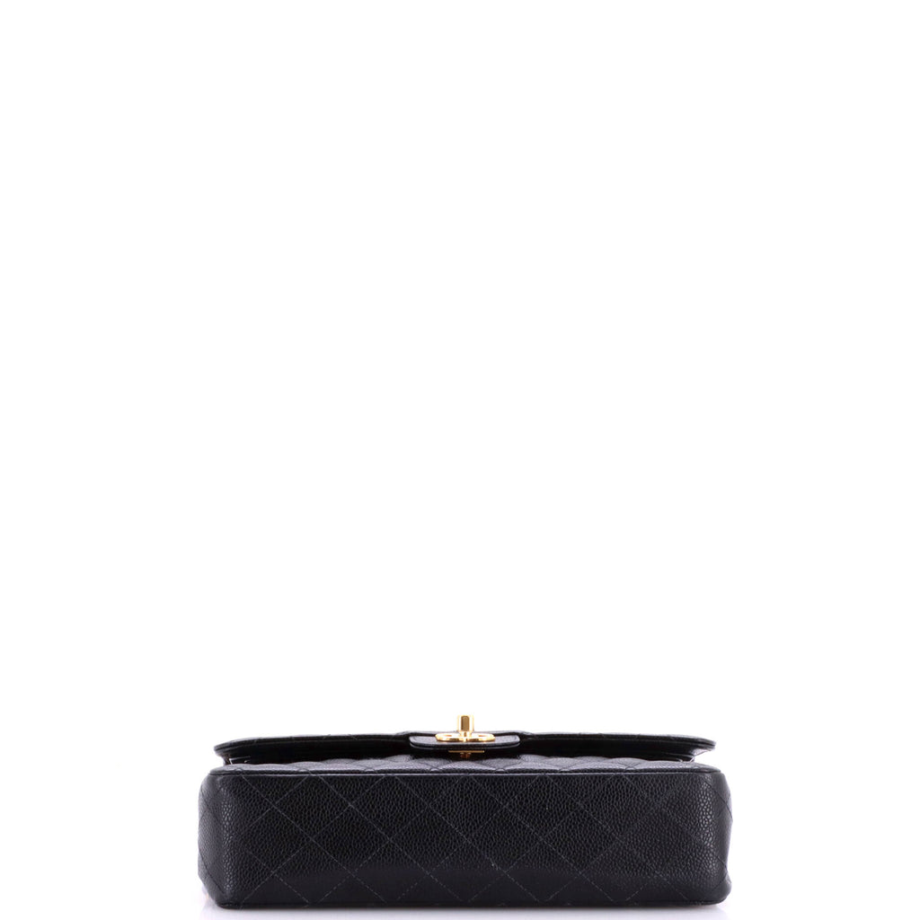 Pre Owned Chanel Vintage Classic Double Flap Bag Quilted Caviar Medium