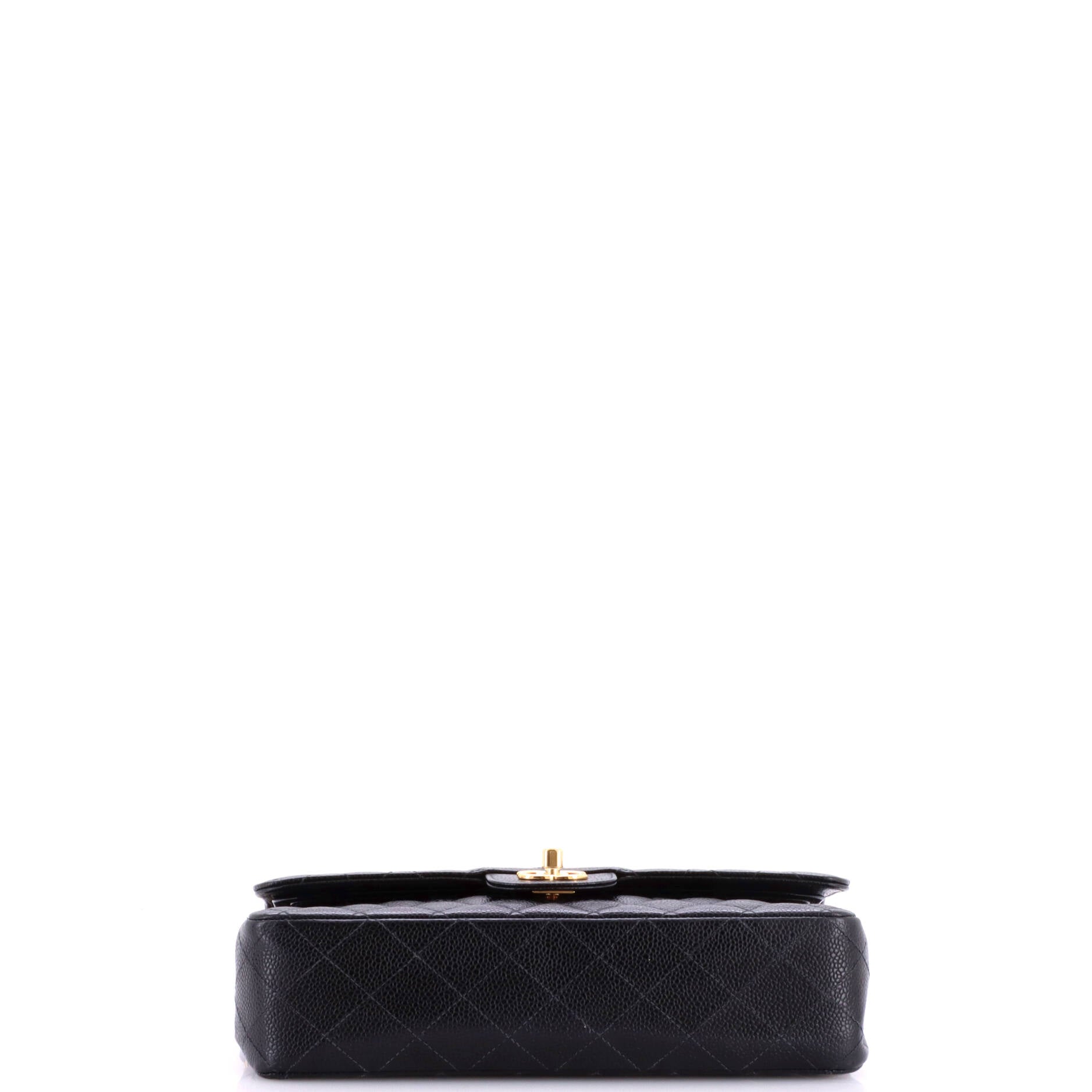Pre Owned Chanel Vintage Classic Double Flap Bag Quilted Caviar Medium