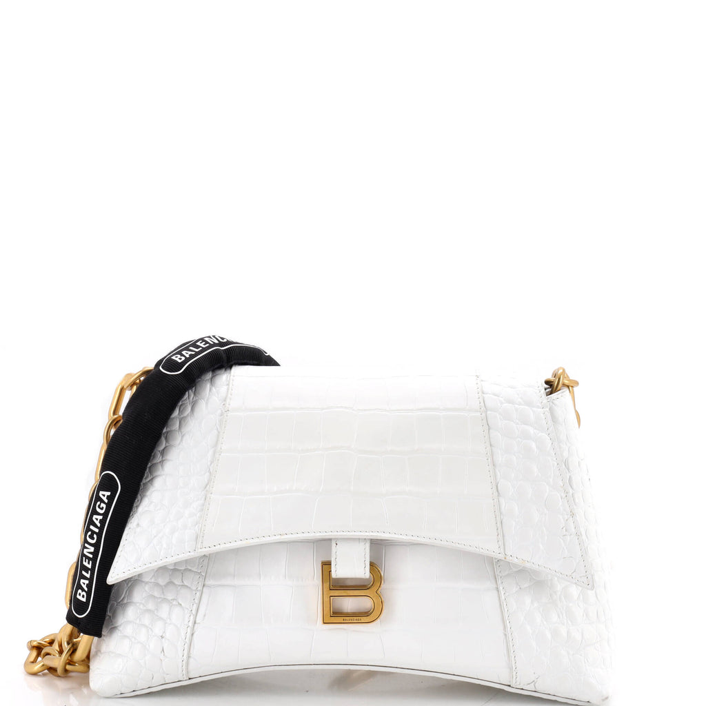 Pre Owned Balenciaga Downtown S Chain-Handle Shoulder Bag Crocodile Embossed Leather Small