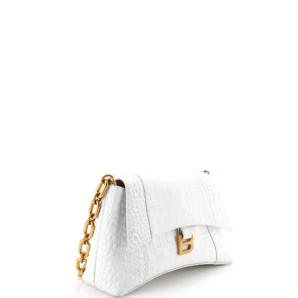 Pre Owned Balenciaga Downtown S Chain-Handle Shoulder Bag Crocodile Embossed Leather Small