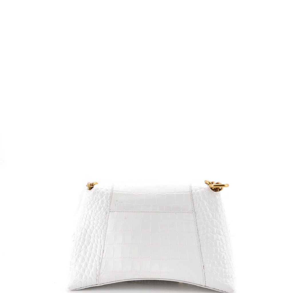Pre Owned Balenciaga Downtown S Chain-Handle Shoulder Bag Crocodile Embossed Leather Small
