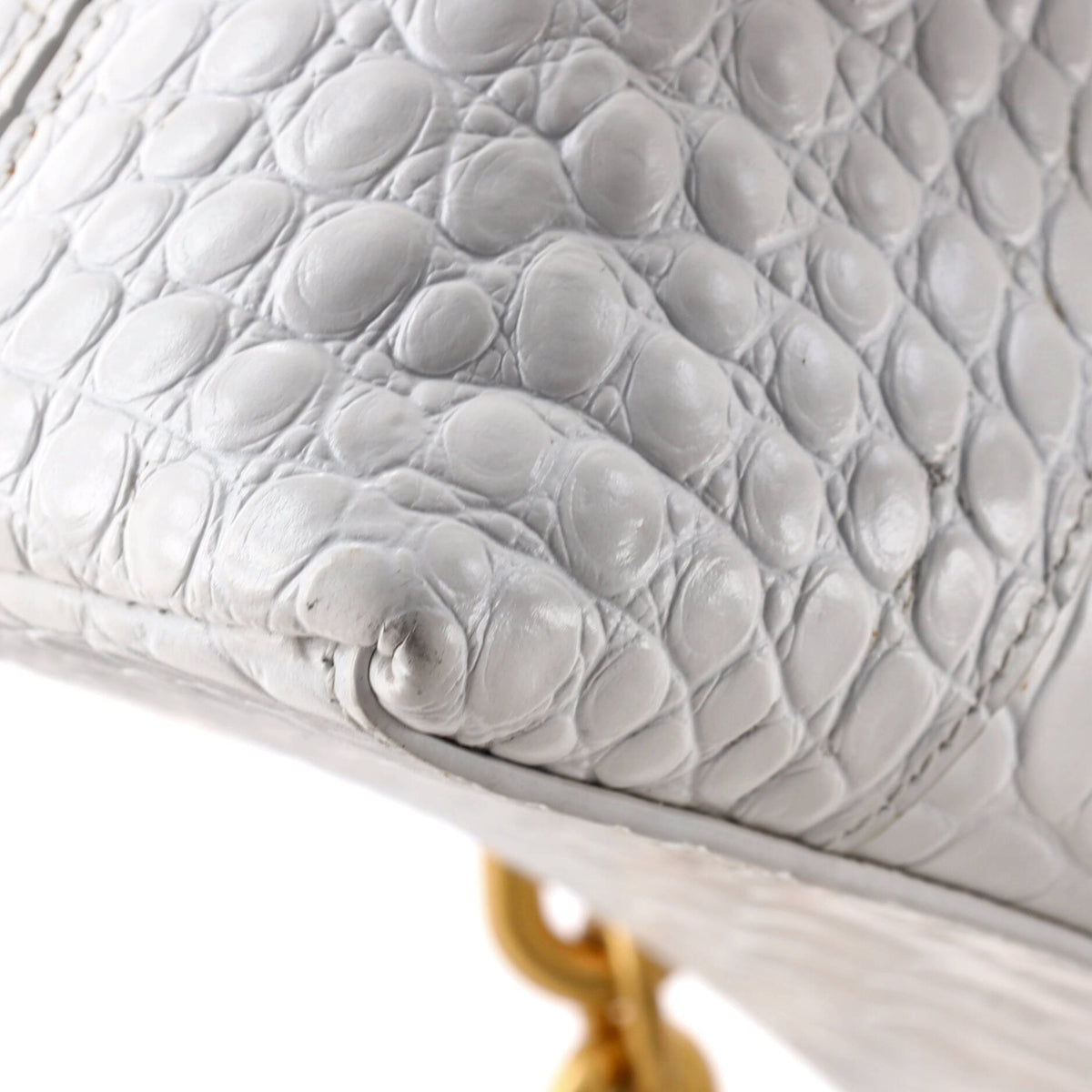 Pre Owned Balenciaga Downtown S Chain-Handle Shoulder Bag Crocodile Embossed Leather Small