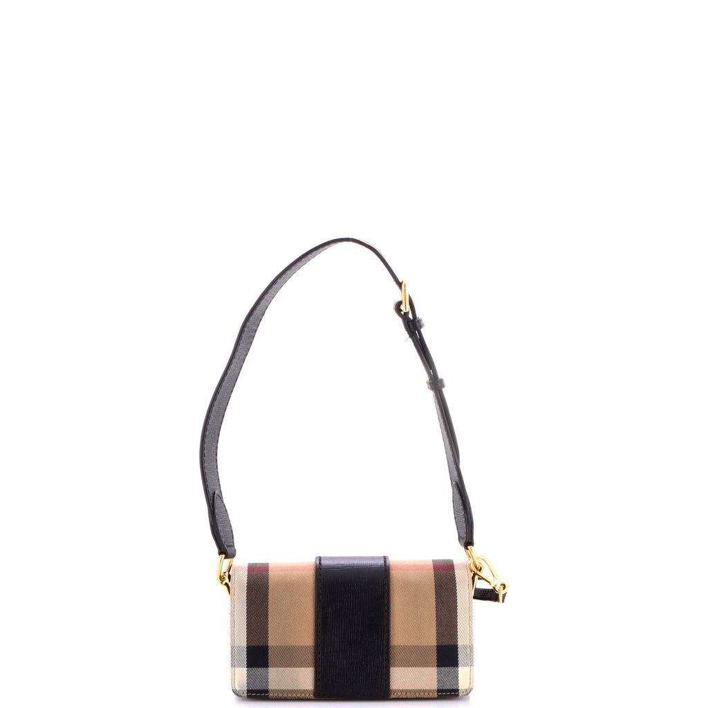Pre Owned Burberry Madison Buckle Flap Bag House Check Canvas and Leather Small