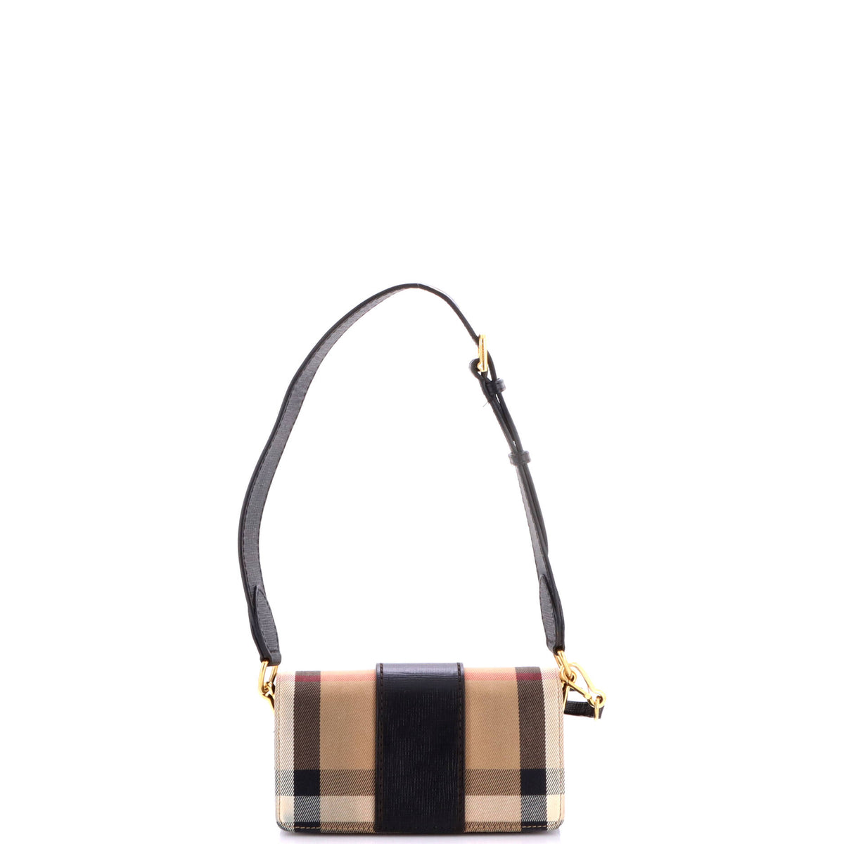 Pre Owned Burberry Madison Buckle Flap Bag House Check Canvas and Leather Small