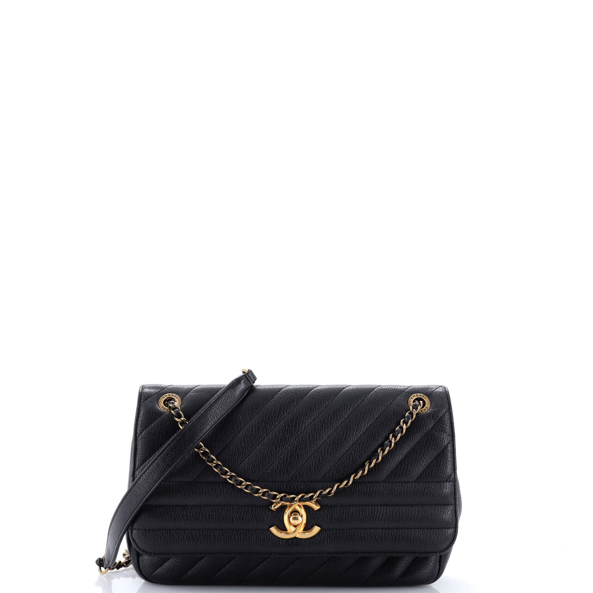 Pre Owned Chanel CC Flap Bag Diagonal Quilted Goatskin Medium