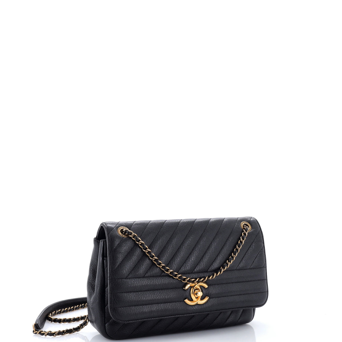 Pre Owned Chanel CC Flap Bag Diagonal Quilted Goatskin Medium