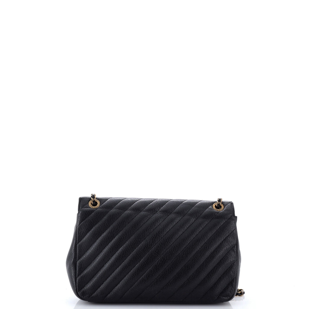 Pre Owned Chanel CC Flap Bag Diagonal Quilted Goatskin Medium
