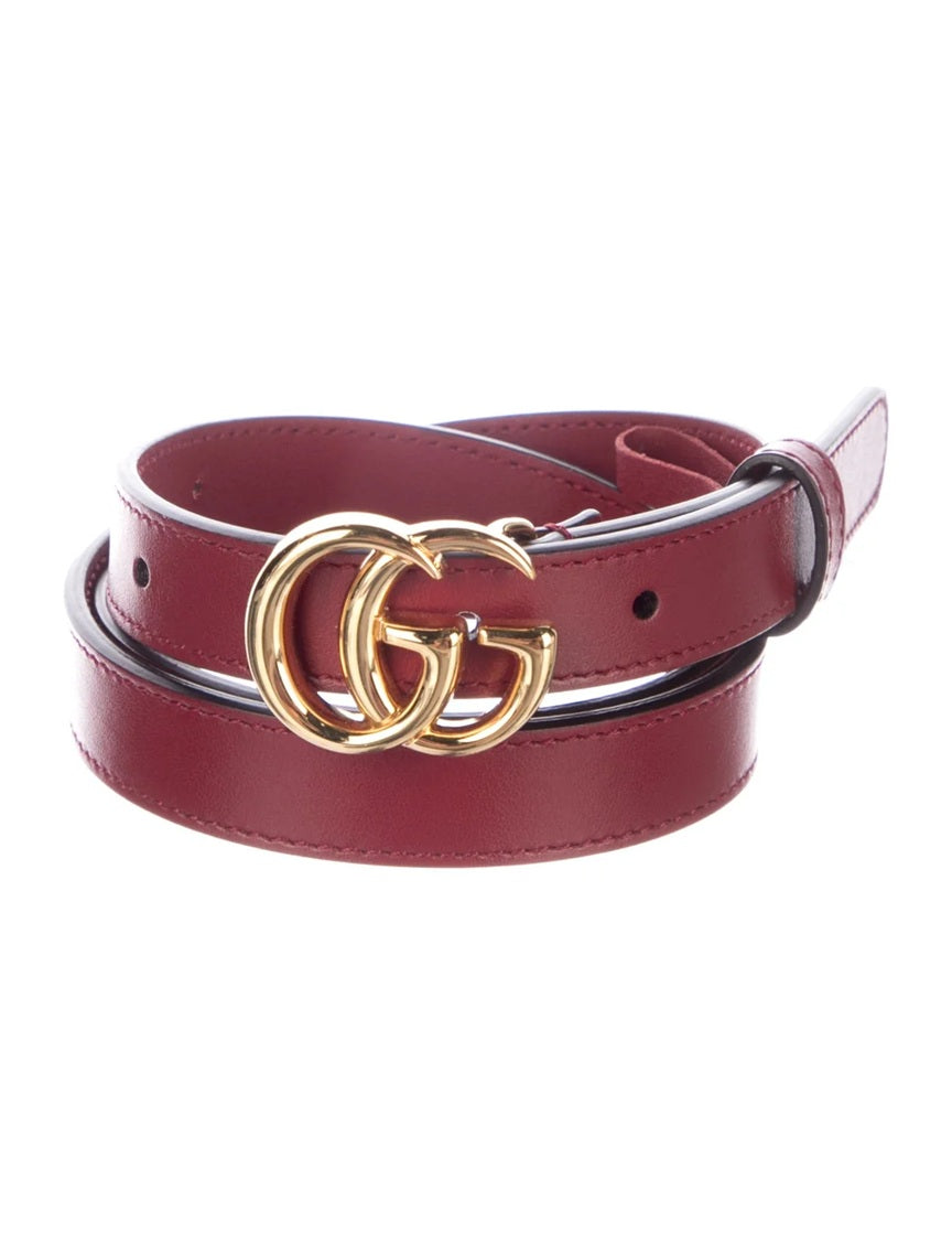 Pre Owned Gucci  Double G Logo Skinny Belt