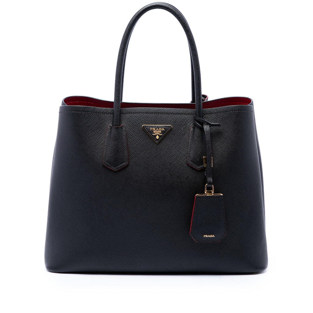 Pre Owned Prada Cuir Double Tote Saffiano Leather Medium