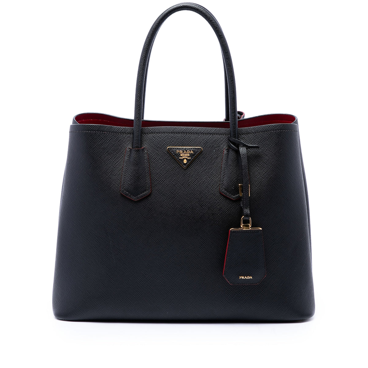 Pre Owned Prada Cuir Double Tote Saffiano Leather Medium