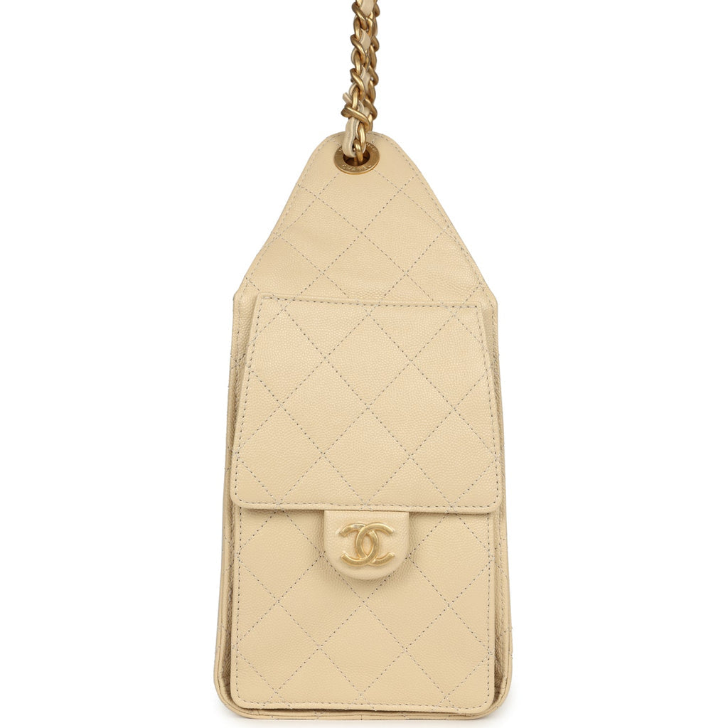 Pre Owned Chanel Small 25 Hobo Bag Light Beige Caviar