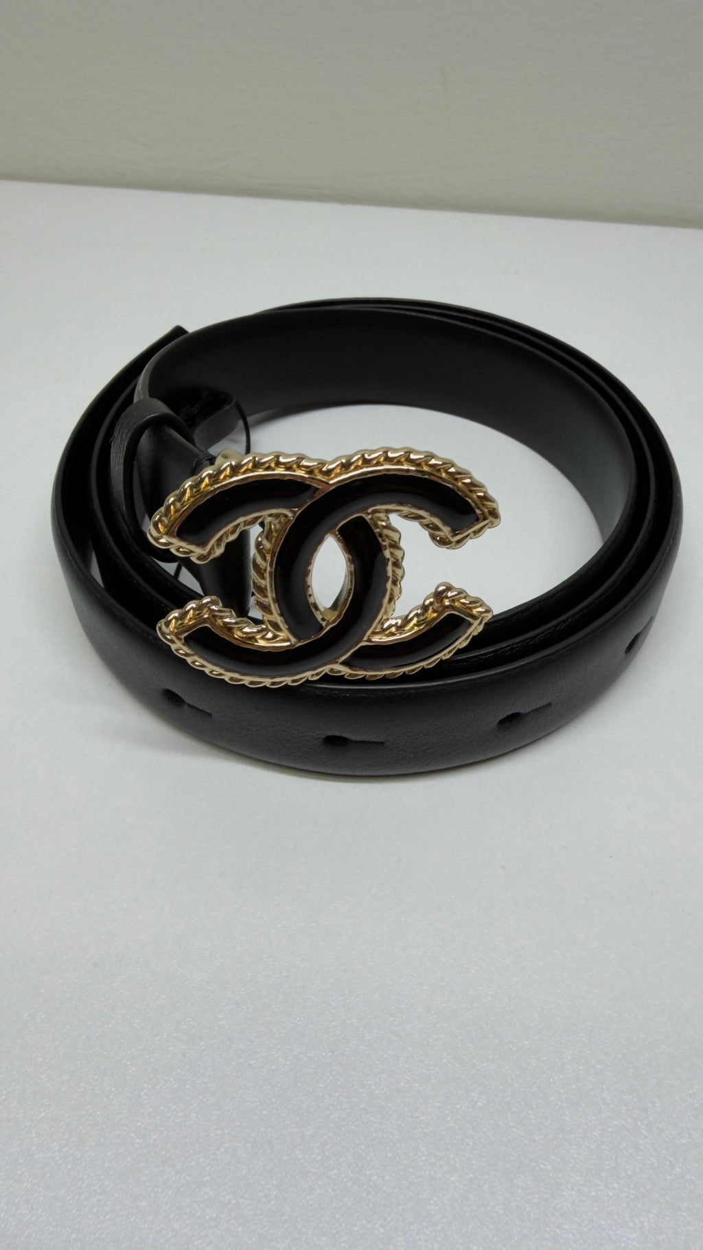 New Chanel Black CC Gold Chain Belt