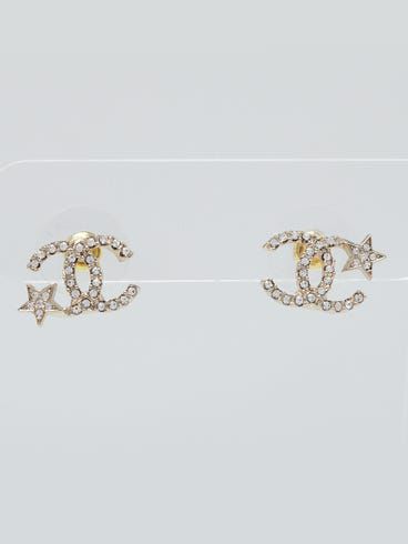 Pre Owned Chanel CC Asymmetrical Starfall Stud Earrings Metal and Crystals