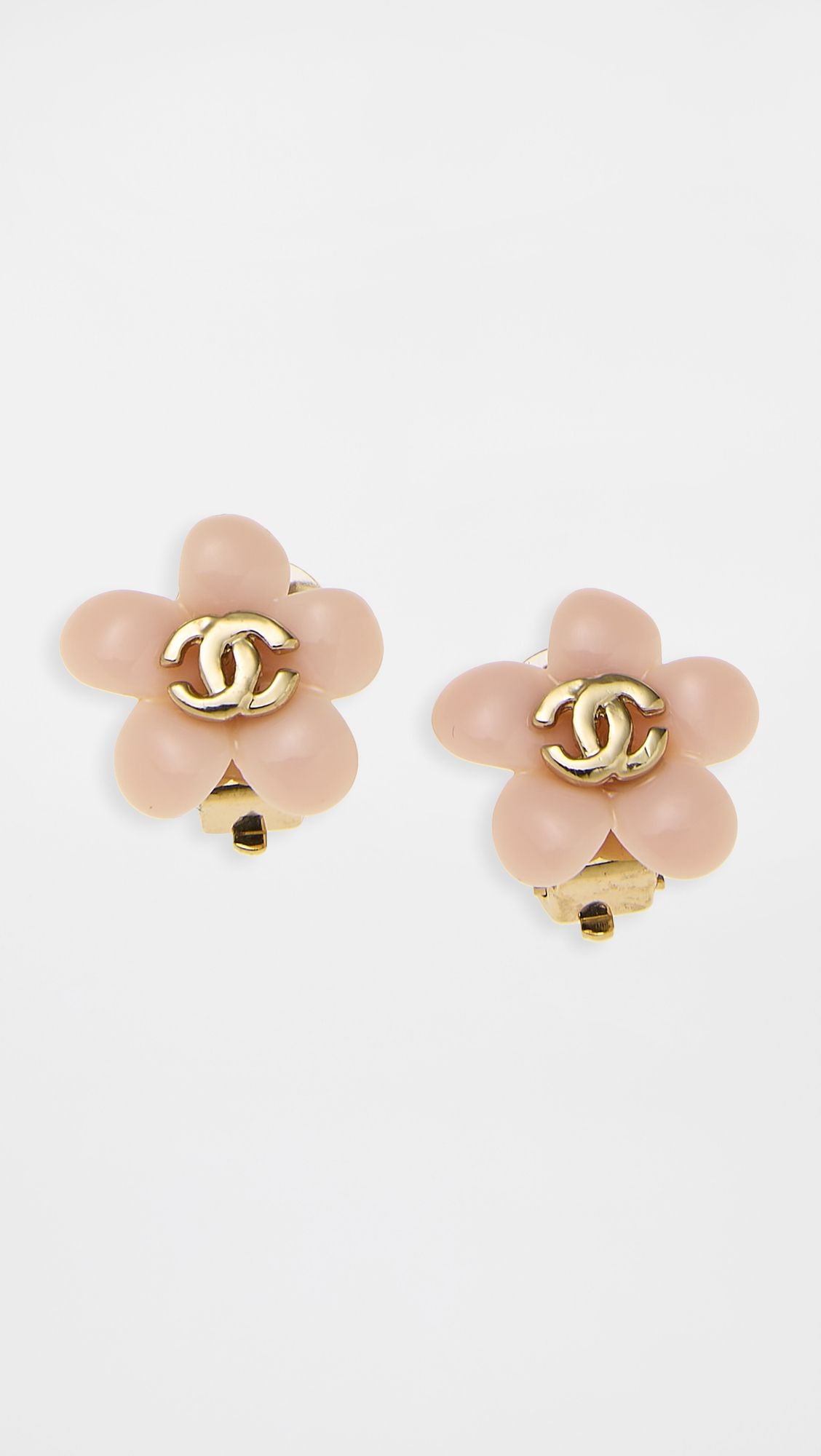Pre Owned Chanel CC Logo Flower Earrings Gold-Tone Metal