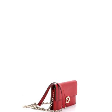Pre Owned Gucci Red Leather Wallet on chain