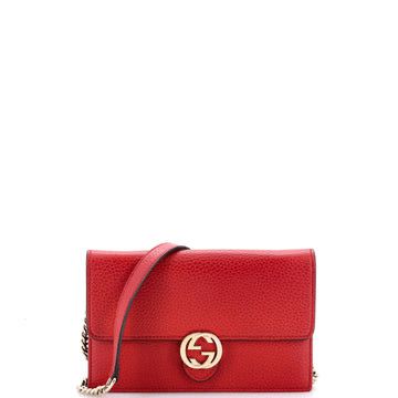 Pre Owned Gucci Red Leather Wallet on chain