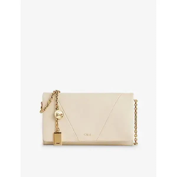 Pre Owned Chloe Spin Logo Plaque Leather Chain Wallet