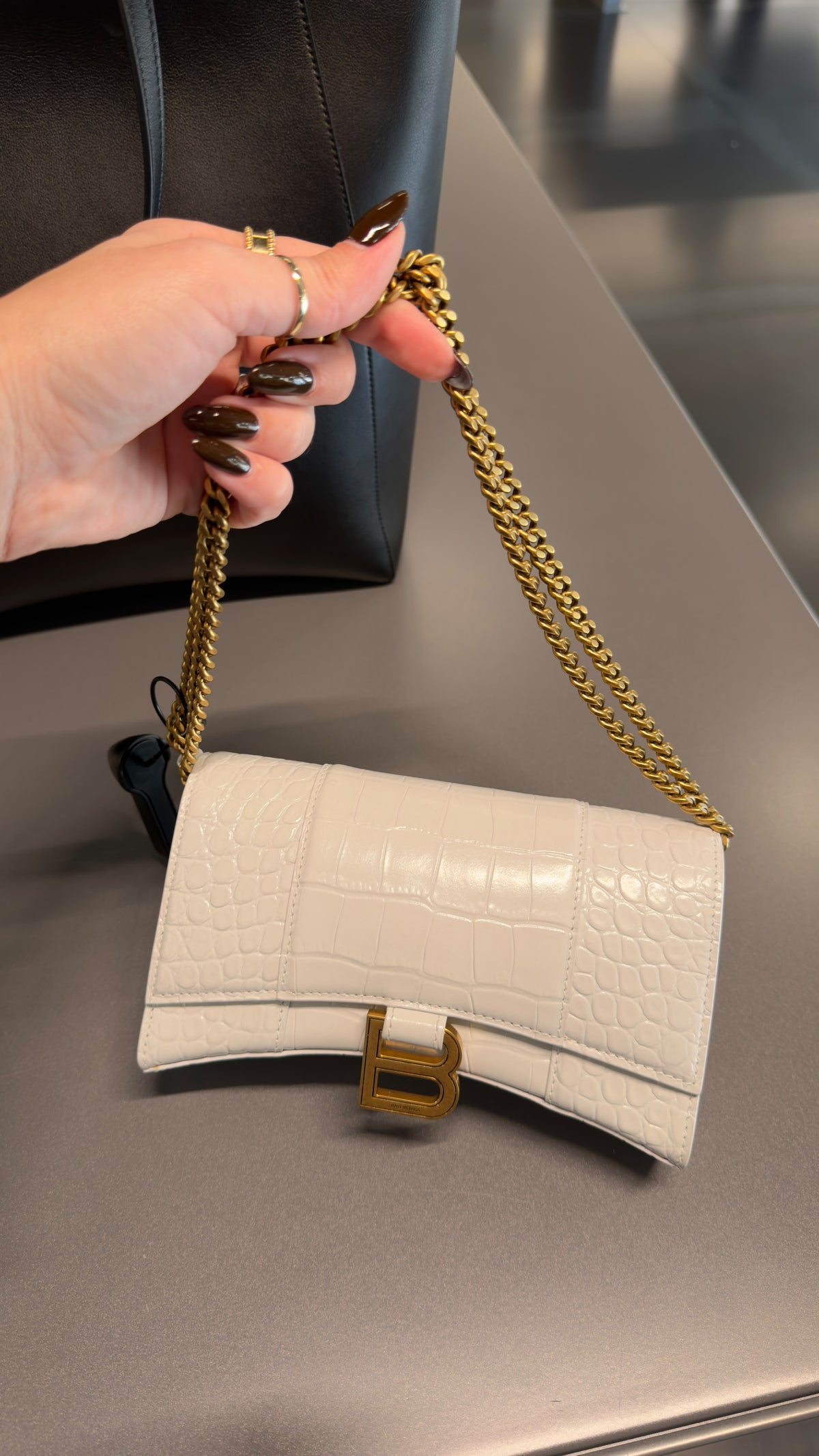 Pre Owned Balenciaga Shiny Calfskin Cocodile Small Bag
