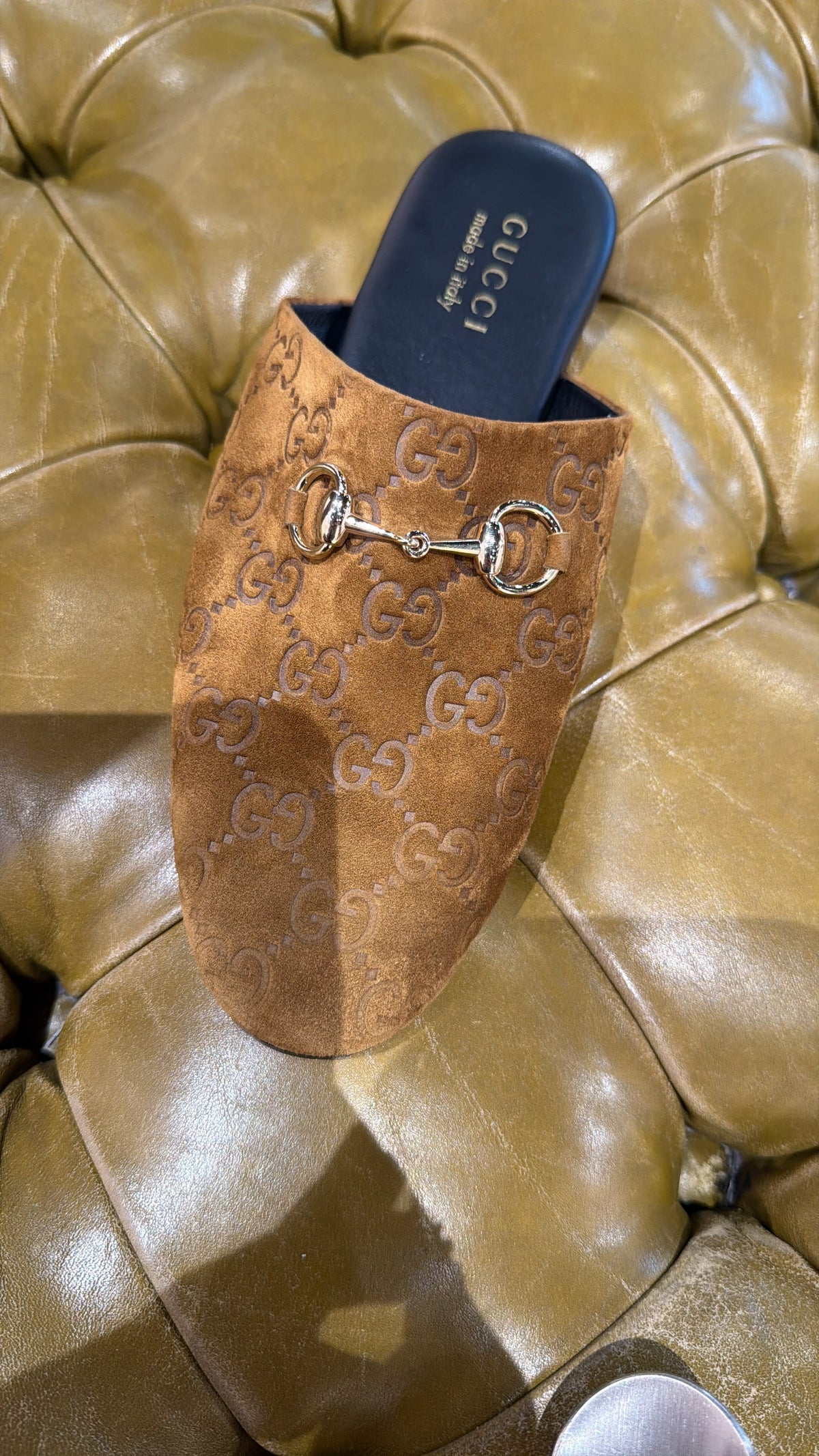 Pre Owned Gucci Suede GG Debossed Annette Horsebit Flat