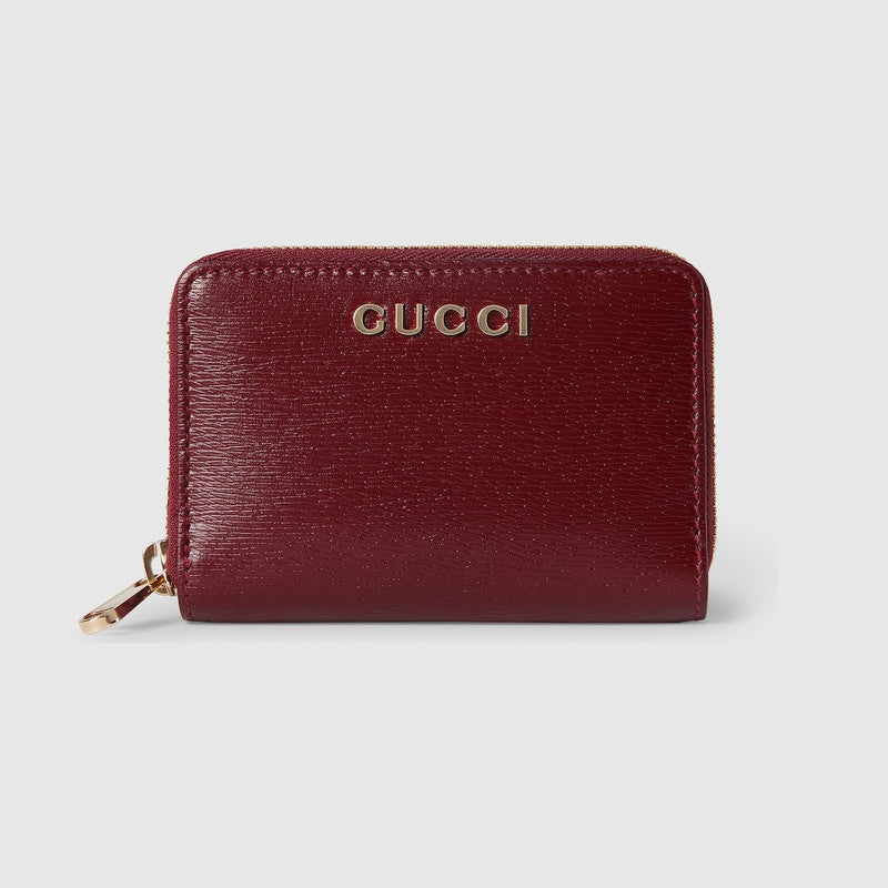 New Gucci Mini Zip Wallet With Script Leather