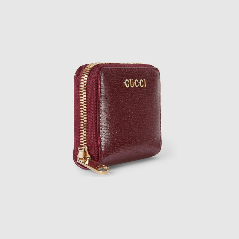 New Gucci Mini Zip Wallet With Script Leather