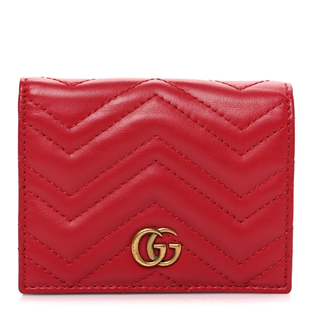 Pre Owned Calfskin Matelasse GG  Marmont Card case wallet Hibiscus Red