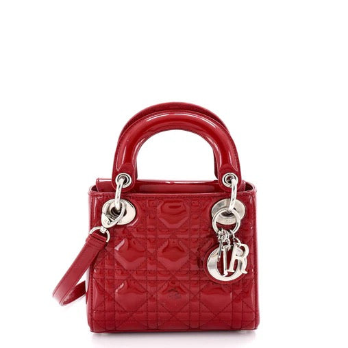 PRE OWNED Christian Dior Lady Dior Bag Cannage Quilt Patent Mini