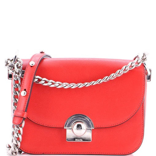 PRE OWNED Prada Arcade Chain Flap Bag Glace Calf