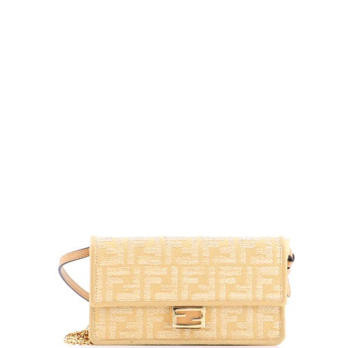 PRE OWNED Fendi Baguette Wallet on Chain Zucca Embroidered Raffia