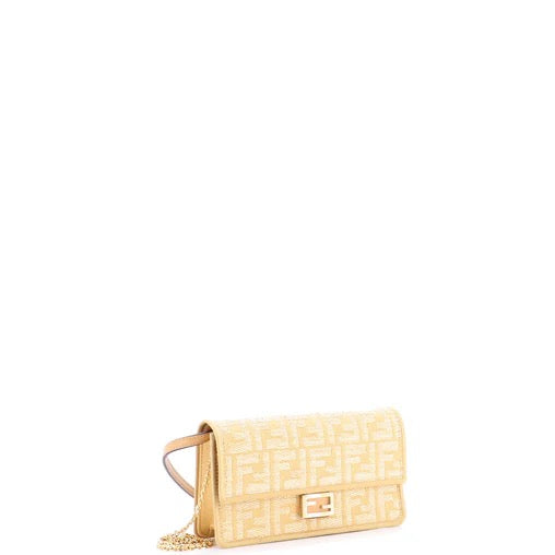 PRE OWNED Fendi Baguette Wallet on Chain Zucca Embroidered Raffia