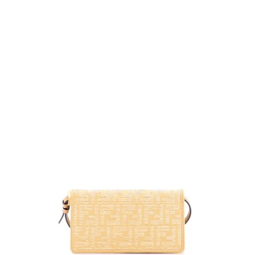 PRE OWNED Fendi Baguette Wallet on Chain Zucca Embroidered Raffia