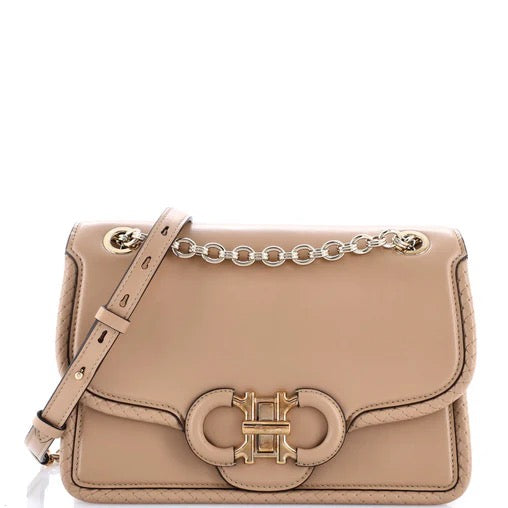 PRE OWNED Salvatore Ferragamo Gancini Turnlock Flap Bag Leather Medium