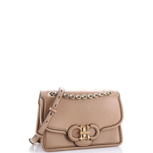 PRE OWNED Salvatore Ferragamo Gancini Turnlock Flap Bag Leather Medium