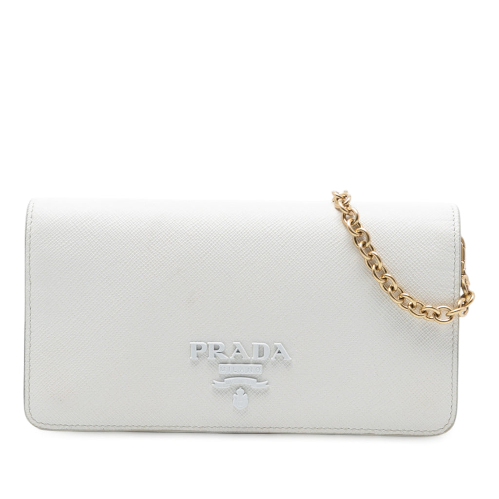 Pre Owned Prada Chain Wallet Crossbody Saffiano Leather